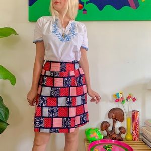 Deadstock 60s patchwork scooter mini skirt XS/S